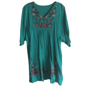 Green Cotton Floral Embroidered Blouse